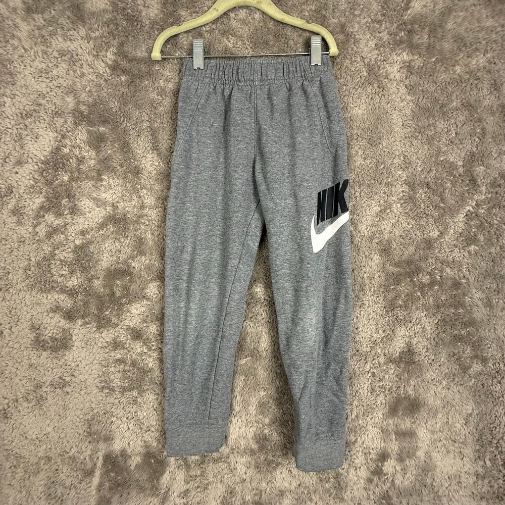 Nike Gray Black White Sweatpants Joggers Boys Size 6 7 Swoosh Logo